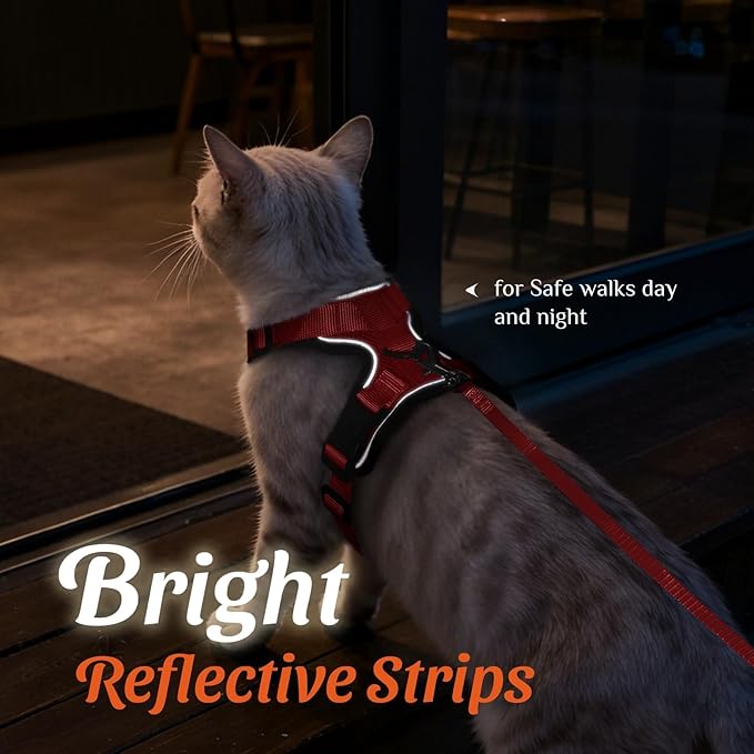Dooradar Cat Harness and Leash Set, Escape Proof Safe Adjustable Kitten Vest Harnesses for Walking, Easy Control Soft Breathable Mesh Jacket with Reflective Strips for Cats, Red, XS