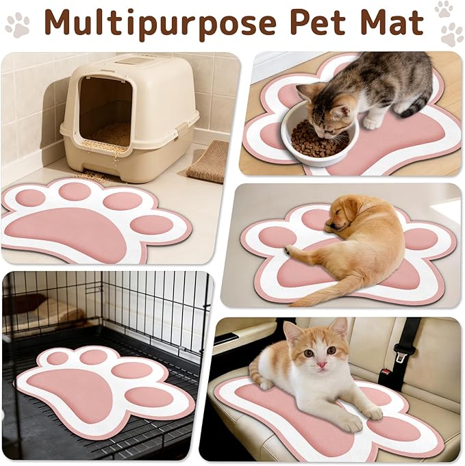 Dog Food Mat for Bowls, Absorbent Quick Dry Dog Cat Mats for Food and Water, Non-Slip Backing Pet Mat Pet Supplies - Pink 15.74 inch