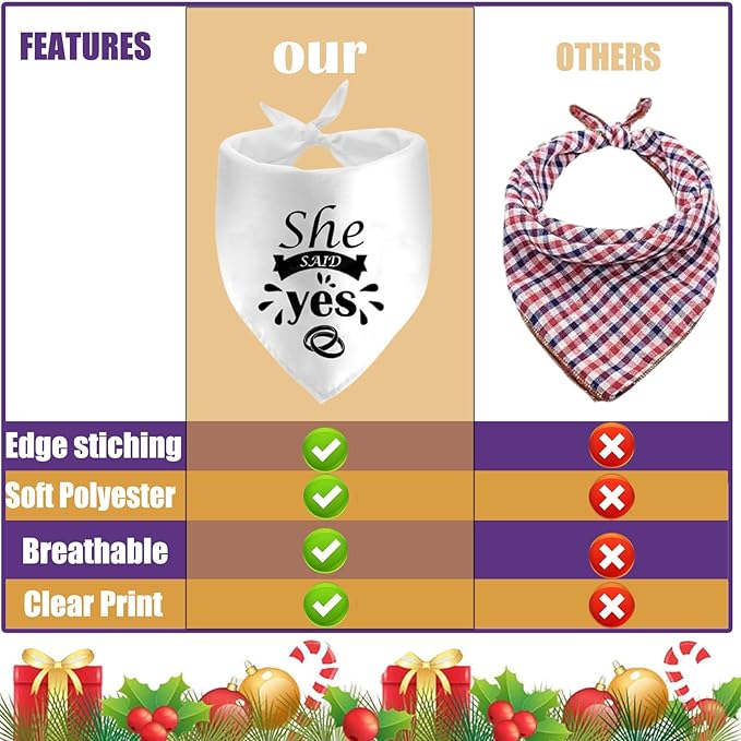 She Said Yes Dog Bandanas, Wedding Dog Scarf, Engagement Announcement Pet Scarf Accessories, Adjustable Dog Bandanas for Small Medium Larger Dogs Cats (White)