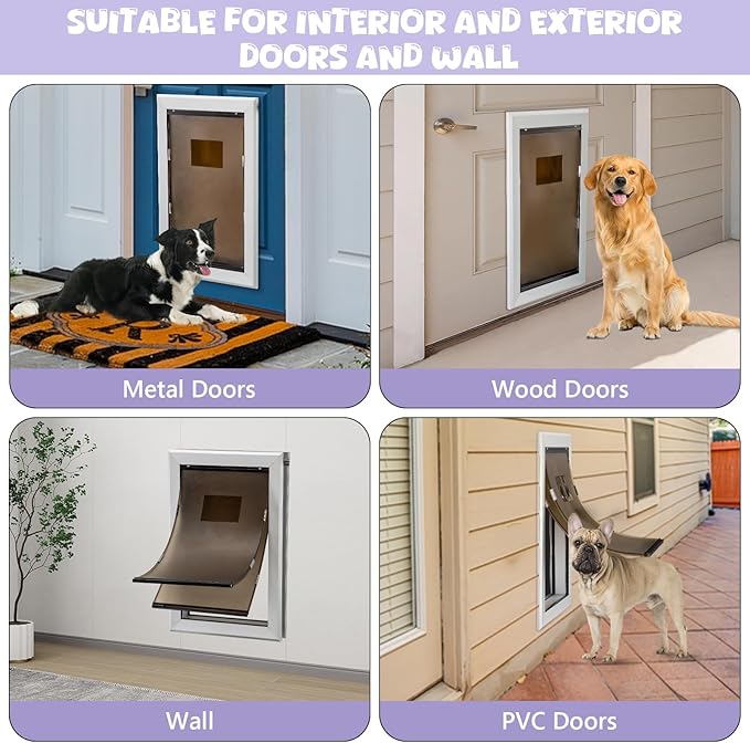 Durable Pet Door, Aluminum Door for Dog and Pets, Medium Doggie Door with Double Automatic Closing Magnetic Flaps, Ideal for Interior and Exterior Doors, Screen and Wall, Weather Resistant