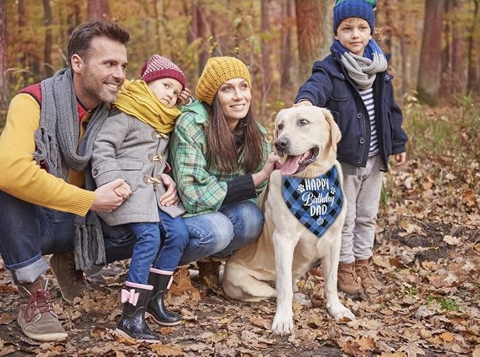 Dog Bandana, Happy Birthday Dad Dog Bandana, Dog Scarf Classical Plaid Printing, Dog Scarf Accessories, Dog Bandana Pet Scarf, Pet Scarf Accessories, Dog Bandana Gift for Dad Birthday Party (K26)