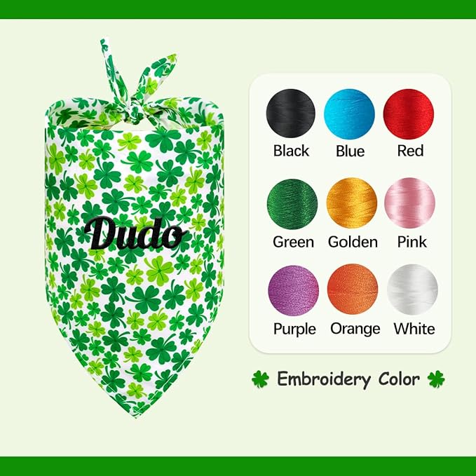ULICO St. Patrick's Day Personalized Dog Bandana Embroidered Name Custom Neckwear Dog Scarf for Small Medium Large Dogs Cats Pets Birthday Gift