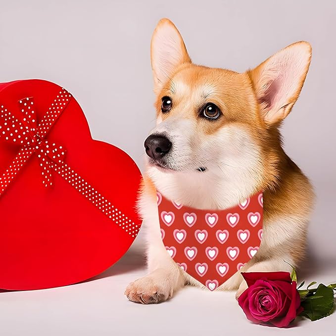 Valentine's Day Dog Bandana, 2 Pack Adjustable Holiday Party Birthday Pets Valentine Day Bandana Mother's Day Triangle Bibs Cat Scarf Set