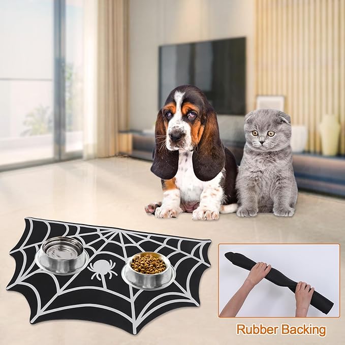 Halloween Pet Mat for Food and Water, Pet Feeding Mat for Dog Cat Bowl Absorbent Anti-Stain Non-Slip Quick Dry Easy Clean Floor Placemat, Pets Accessories Indoor (24 * 35.5 in)