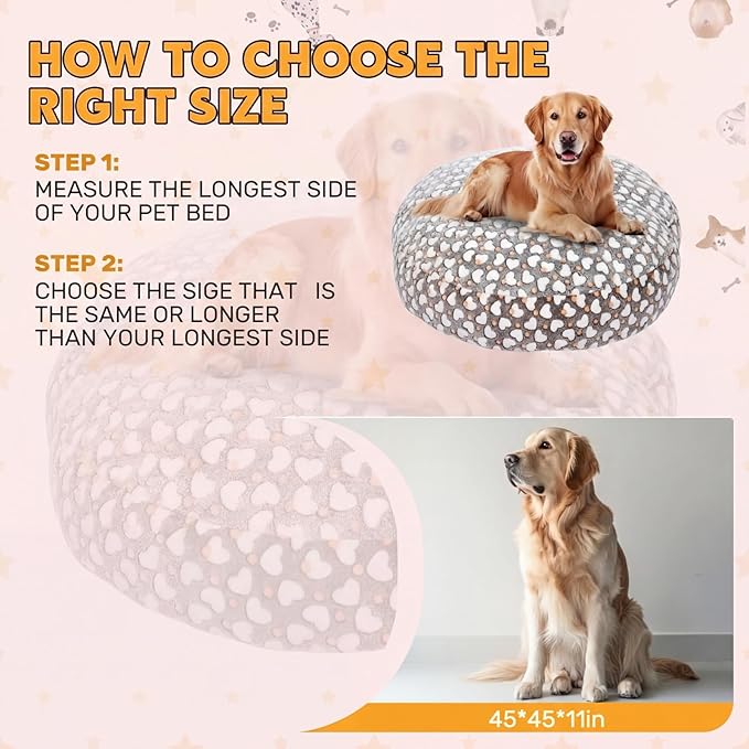 Youyole Large Washable Round Dog Bed Cover Replacement Waterproof 45 x 45 x 11 in Round Donut Bed Cover for Dog Soft Gray Pet Beds Protector Sheet with Lovely Heart Print for Donut Beds & Pet Couch