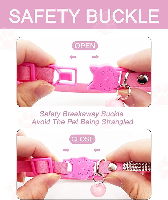 Breakaway Cat Collars with Bell,olmoony Adjustable Safe Kitten Collar,Cat Collars for Girl Cats with Rhinestone Soft Velvet