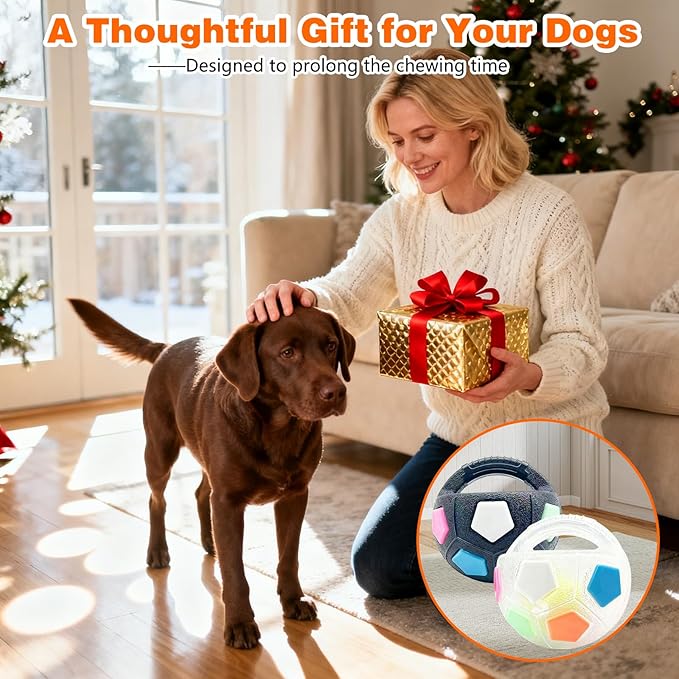 Dog Calming Ball with Handle, Interactive Ball for Pet Dogs Playing, Built-in Yellow Tennis Balls and Squeaky Sound for Small Medium Large Dogs (Clear with Tennis Balls Inside)