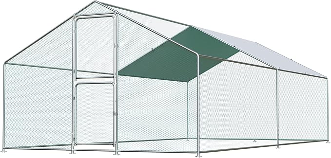 Large Chicken Coop, Chicken Coops for 20 Chickens, Chicken Runs for Yard with Water Poof & UV Resistance Cover, Spire Roof Chicken Coop Run with Double Lockable Doors for Outdoor Backyard