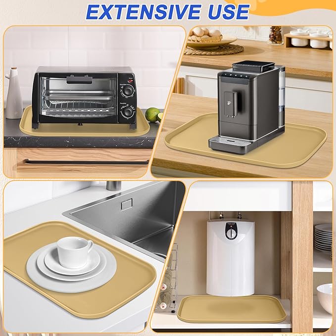 Silicone Pet Feeding Mat with Raised Edge for Food and Water, Dog Bowl Mats, Cat Bowls Placemat with High Lip for Floor Waterproof, Rubber Tray for Cats and Dogs 19 x 12 x0.7 Dark Beige