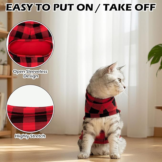 EXPAWLORER Soft Cat Sweater - Checked Sweaters for Cats Only Warm Kitten Clothes, Fall and Winter Pet Coat Pullover Design, Fleece Sweatshirt Clothing Also for Puppy Small Dogs, Small