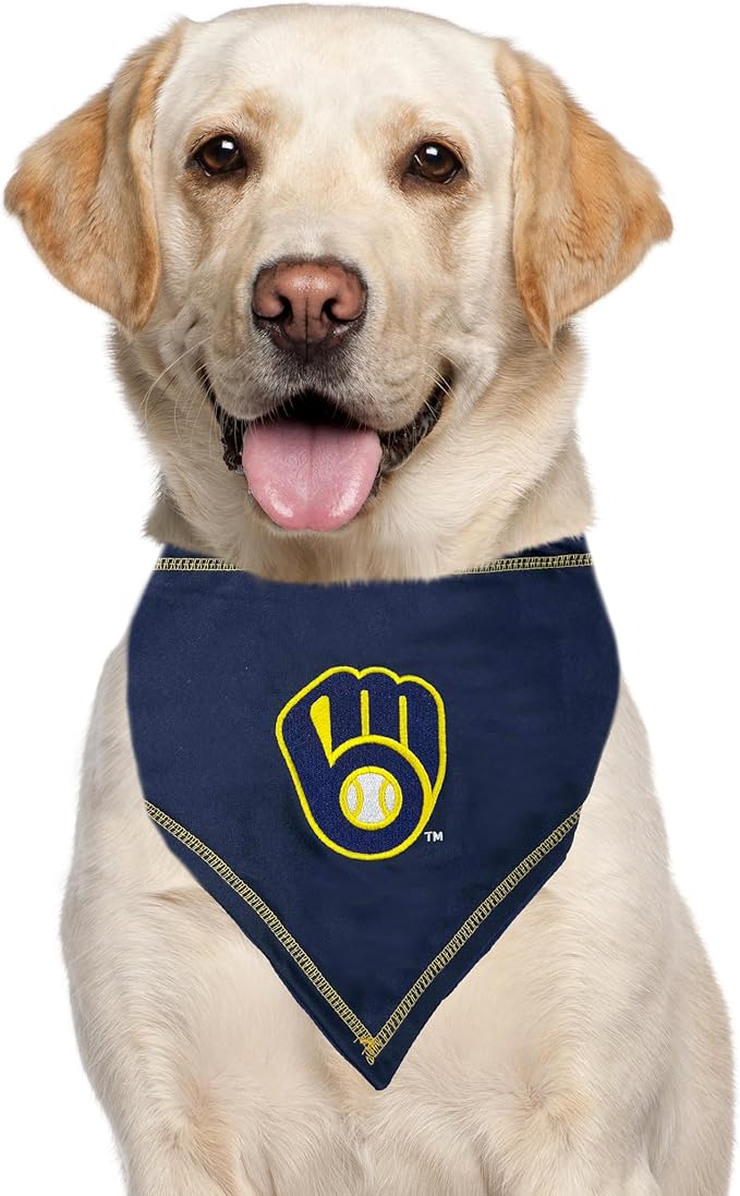 Pets First MLB Milwaukee Brewers TIE Bandana, Large/Extra Large. Dog Bandana Scarf Bib for Pet Cat Dog. The Ultimate Game-Day, Party Bandanna, Birthday Event