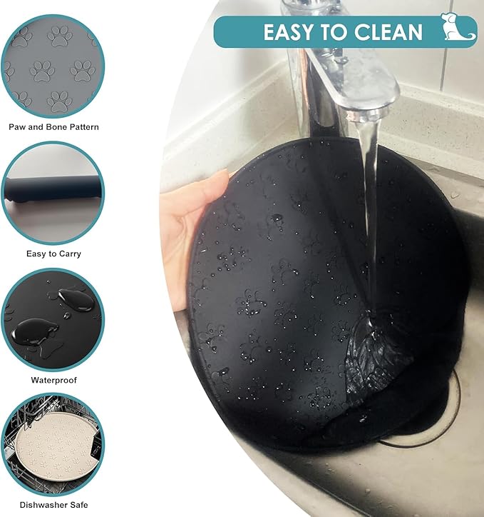 Dog Food Mat - Waterproof Silicone Dog Mat for Food and Water, Pet Food Mat with Edges for Protecting Floors (1Pack Cream)
