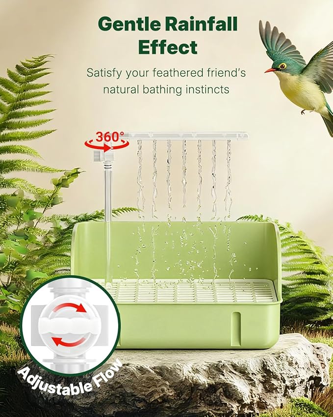 Pawfly Automatic Bird Bath for Cage, Bird Bath with Pump, Filter Sponges & Splash Guard Liner, Large Bird Shower with Running Water, Indoor Parrot Bath for Pet Birds, Bird Cage Accessories