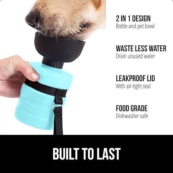 GORILLA GRIP Dog Water Bottle, Portable Water Bowl Dispenser for Dogs, 16 oz Leak Proof Pet Travel Squeeze Bottles Food Grade Silicone, Pet Stocking to Go Puppy Essentials, Turquoise
