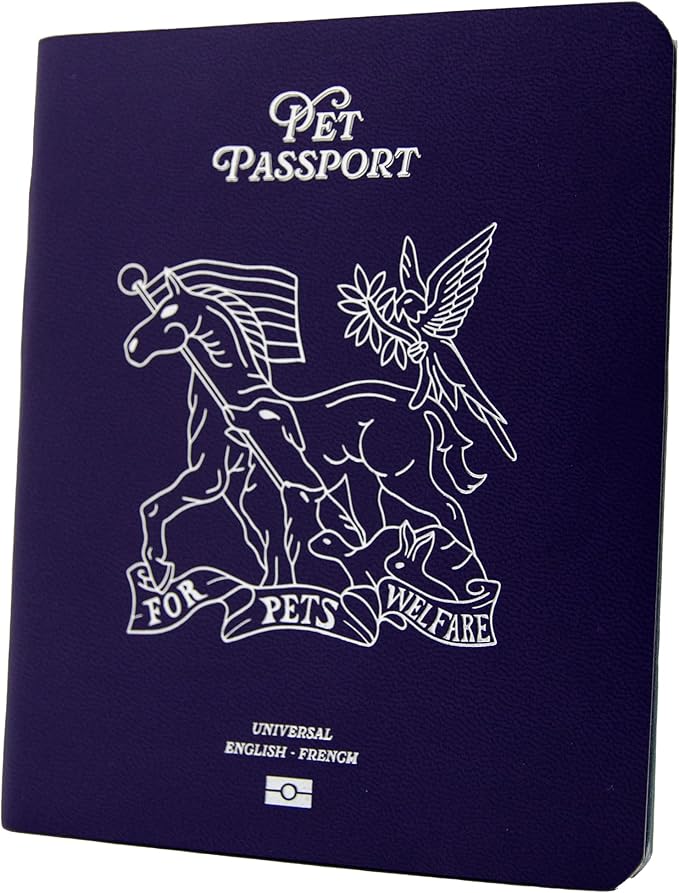 Color Premium PU Leather stitch-sewn US Pet Passport Medical Record for Pet Health and Vaccination English + Spanish for Cat, Dog, Puppy and Kitten (Purple, Single)