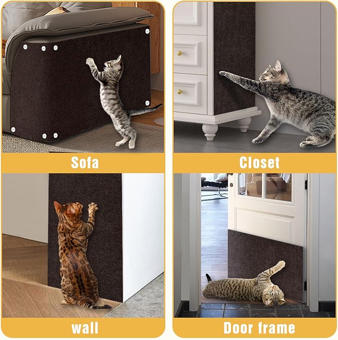 Cat Scratch Mat, 3PCS 39.4"x11.9" DIY Trimmable Self-Adhesive Cats Scratching Mat, Couch Protector from Cats Claw, Cat Scratch Furniture Protector Or Couch Protector (Brown)