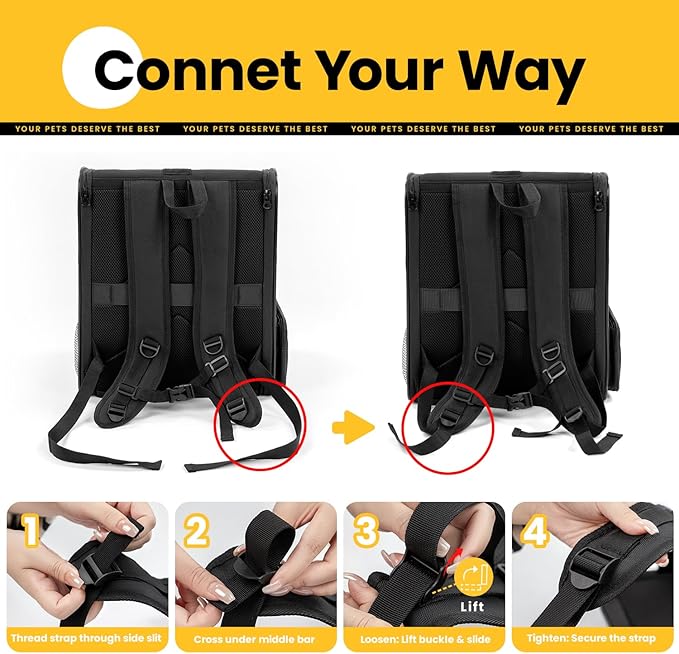 Cat Backpack Carrier for Small Dogs and Cats Fit Up to 15 Lbs,Small Dog Backpack, Foldable with 3-Side Mesh Windows, Pet Carrier for Travel & Hiking Friendly，Black