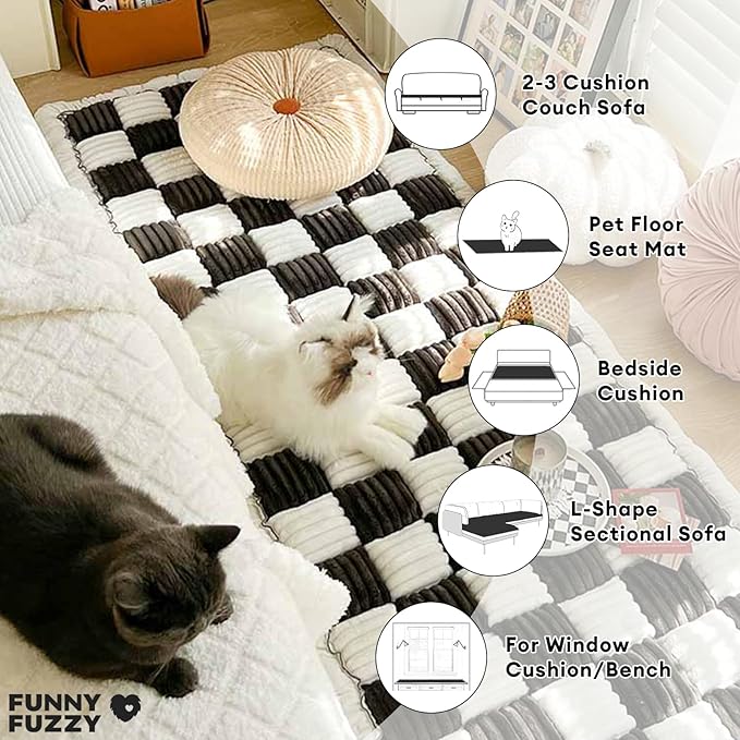 FUNNY FUZZY Pet Couch Covers for Sofa, Couch Covers for Dogs Washable Dog Couch Cover Protector Cream-Colored Furniture Sofa Covers for Dog Handmade Pure Cotton Pet Bed Mat (Black, 27.6"×70.9")