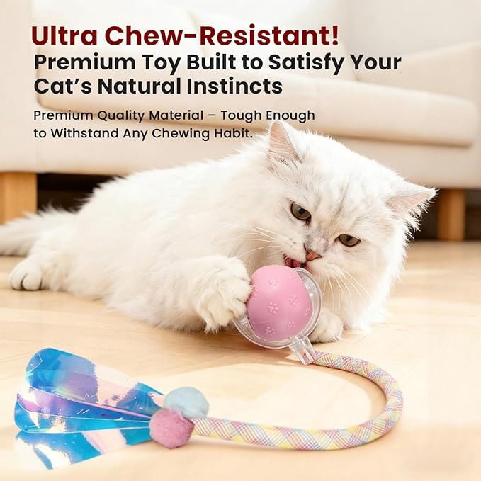 Rocfish Durable Interactive Cat Toys for Indoor Cats, Smart Automatic Cat Chase Ball Toy, Upgraded Speedy Tail Kitten Toy for Bored Indoor Adult Pets (New Pink)