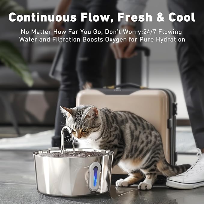 Cat Water Fountain, 4.0L/135oz Automatic Pet Fountain Stainless Steel Large Dog Water Dispenser with Ultra-Quiet Pump & 6 Replacement Filters & for Cats Inside, Dogs, Multiple Pets