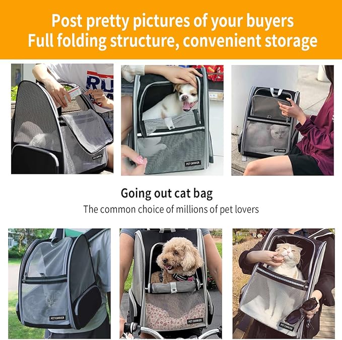 Cat Backpack，Expandable Cat Carrier Backpack, Dog Backpack Carrier and Pet Carrier Backpack, Suitable for Cats, Kittens or Small Dogs, Travel Friendly Puppy Cats Bag (Black)