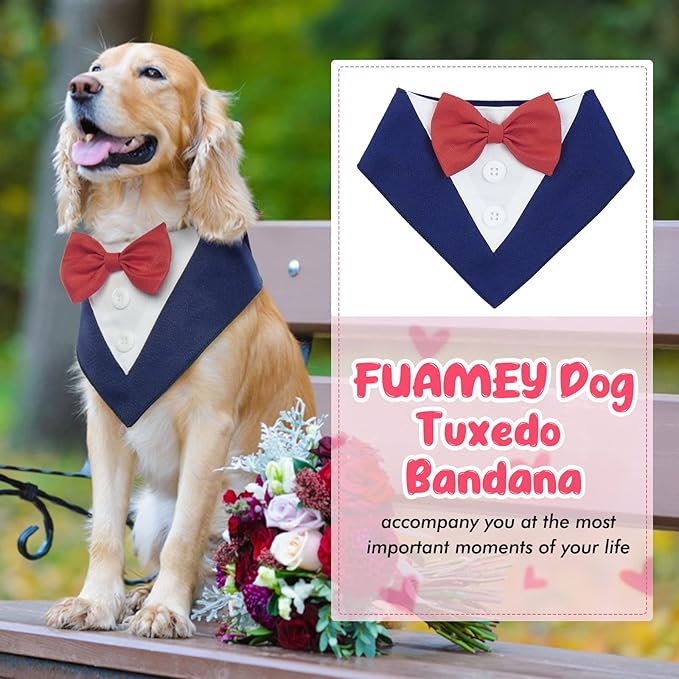 FUAMEY Dog Tuxedo for Large Dogs,Dog Formal Suit Dogs Attire Pet Bow Tie Puppy Party Costumes Cat Tux Outfits Pets Bandana Cosplay Adjustable Bowties Wedding Birthday Valentines Blue L