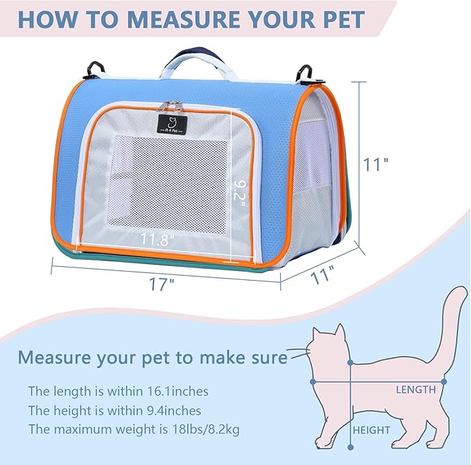 A 4 Pet Cat Carrier, Airline Approved Pet Carrier for Small Medium Cats Dogs Puppy with Safety Tether, Lightweight EVA Soft-Sided Bag, Anti-Collapse for Plane Car Train Vet