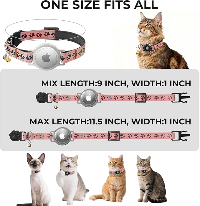 AirTag Cat Collar, Breakaway Cat Tracker Collar, Airtag Holder Compatible with Apple Air Tag, [Lightweight & Scratch Resistant] Adjustable Comfortable GPS Pet Collar for Cats Kittens, Pink