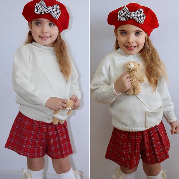 Simplee kids Baby Girl Knit Sweater with Bear in The Pocket Toddler Pullover Sweater Cute Fall Winter Clothes