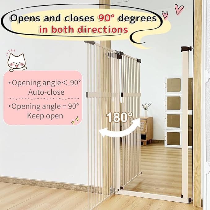 Lumizone Extra Tall Pet Gate 55.12" High Pressure Mounted 50.79"-55.11" Extra Wide (9 Sizes) 1.37" Gap for Cat Dog Stairs Doorway Hallway No Drilling Auto-Close (50.79"-55.11" W, Cream White)