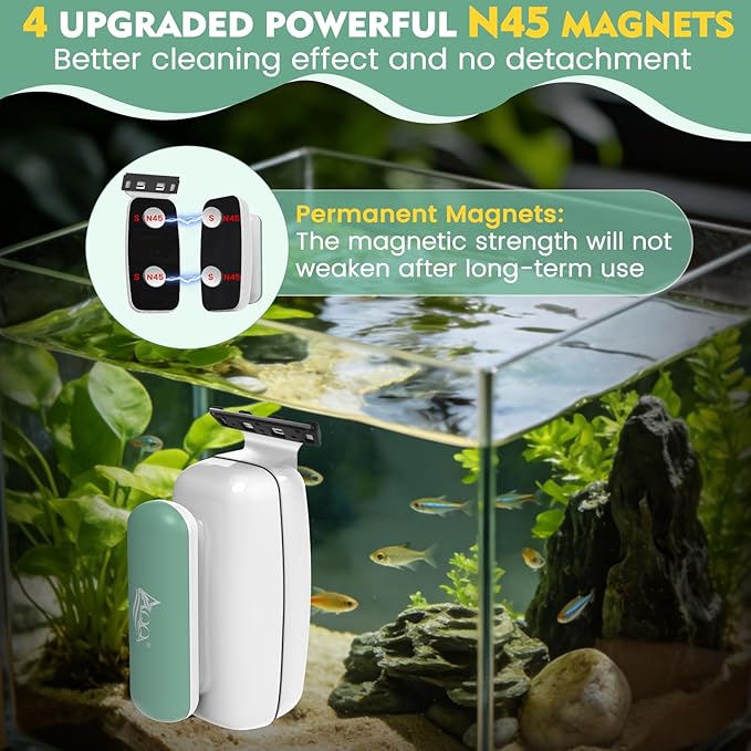 AQQA Aquarium Magnet Glass Cleaner - Enhanced Magnetic Fish Tank Cleaner with 2 Types of Blades, Self-Floating Aquarium Glass Scrubber Algae Scrapers for up to 0.63" Thick Glass/Acrylic Aquariums (L)