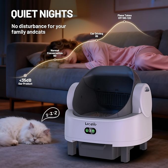 Automatic Cat Litter Box, Electric Large Open-Top Self Cleaning Litter Box for Multiple Cats, Smart APP Control, Multiple Safety Sensors, 1 Rolls Bags & 1 Mat, Arenero para Gatos Autolimpiable White