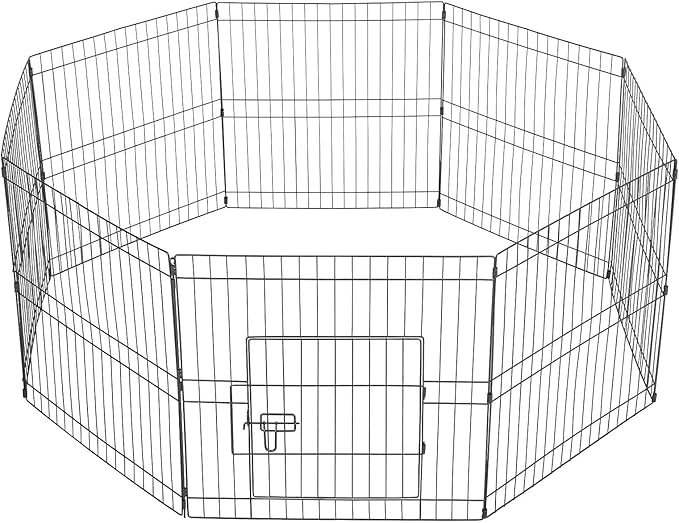 Yaheetech 24 inch 24 Panel Black Heavy Duty Foldable Metal Dog Exercise Pen Portable Cat Duck Chicken Puppy Fence with Door - Outdoor & Indoor