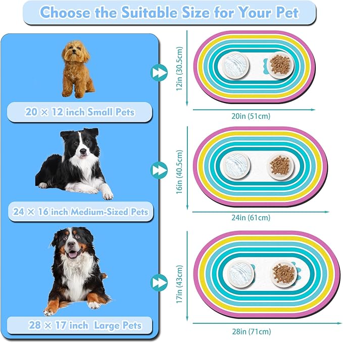 Cat Food Mat 24''x16'', Absorbent Cat Mats for Food and Water, Non-Slip Rubber Mat for Cats Bowls, Easy Store Pet Food Placemat, Mats for Under Cats Food Bowls, Fit with Kitchen, Living Room, Blue Paw
