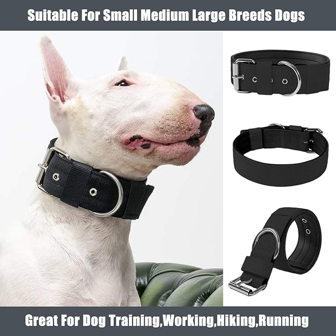 Heavy Duty Tactical Dog Collar - 1.5" Width Military Durable Thick Nylon with Adjustable Metal D Ring & Buckle Working Training K9 Collar for Medium Large Dogs (L(20"-23"), Black)