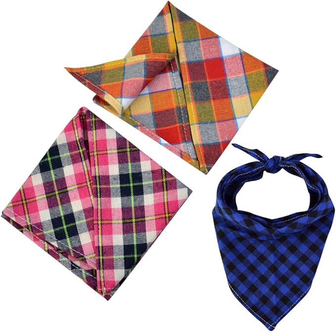 15pcs Dog Bandanas, Dog Scarf Kerchief Bibs Washable Girl Boy Dogs Bandanas Set Cotton Checkered Pet Bandana Outdoor Fall Accessories for Small Dogs Cat Pet