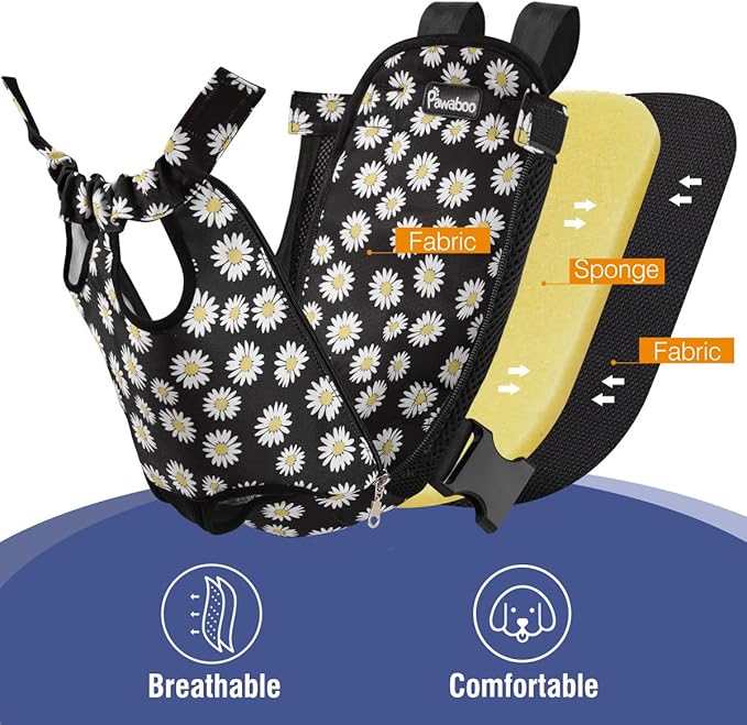 Pawaboo Pet Carrier Backpack, Adjustable Pet Front Cat Dog Carrier Backpack Travel Bag, Legs Out, Easy-Fit for Traveling Hiking Camping for Small Medium Dogs Cats Puppies, Extra Large, Black Daisy