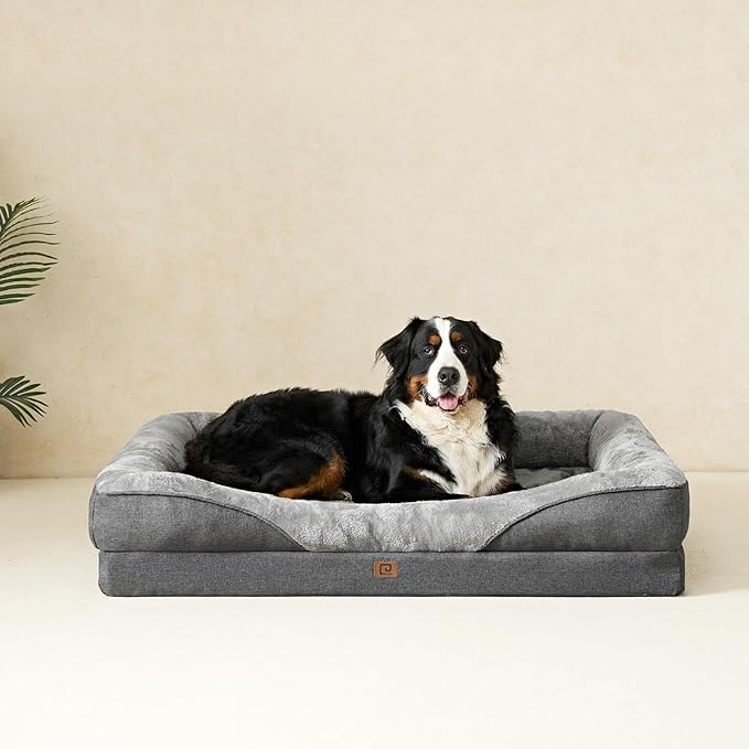 EHEYCIGA Orthopedic XL Dog Bed for Large Sized Dog, 42x30x7.5 Inch Extra Large Memory Foam Dog Couch Bed with Sides, Waterproof Liner & Washable Removable Cover, Bolster Pet Sofa, Grey