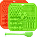 Dog Lick Mat with Suction Cups, Lick Mat for Dogs, Pet Food Mats and Slow Feeder Cat Bowl for Dog Anxiety Relief Pet Enrichment Toys for Bathing Station and Cat Grooming 2 Pack (Green & Orange)