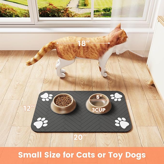 Pet Feeding Mat-Absorbent Pet Placemat for Food and Water Bowl, with Waterproof Rubber Backing, Quick Dry Water Dispenser Mat for Dog and Cat (27"x17", Navy Blue)