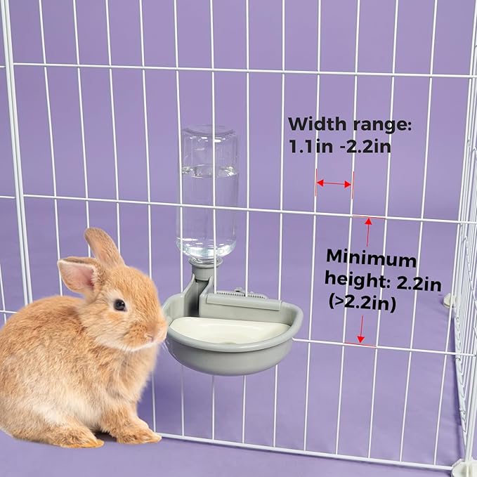VANNON 16oz Pet Water Bottle, Gravity Dog Water Bowl Dispenser for Cage, Anti-Overflow Water Dispenser for Small Dogs, Cats, Rabbits and Other Small Animals, BPA Free, Grey