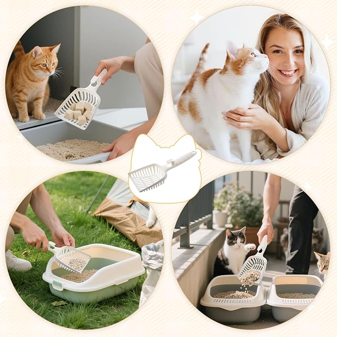 24 Pieces Litter Scoop Bulk for Cats Plastic Pet Kitty Litter Scooper Durable Deep Shovel for Pet Stores Veterinary Clinic, Long Handle White