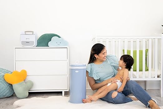 Ubbi Steel Diaper Pail, Odor Locking, No Special Bag Required, Award-Winning, Registry Must-Have, Cloudy Blue
