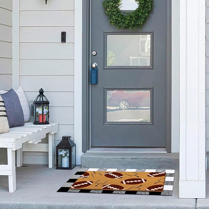 Tinideya 2 Pcs Football Theme Door Mat American Ball Design Welcome Non Slip Coir Mats Sports Floor Layering Doormats Seasonal for Front Porch Entryway Decor(Football Theme)