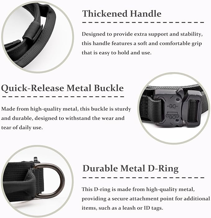 Tactical Dog Collar, Adjustable Military Training Nylon Dog Collar with Control Handle and Heavy Quick-Release Metal Buckle for Small Medium Large Dogs, Black XL