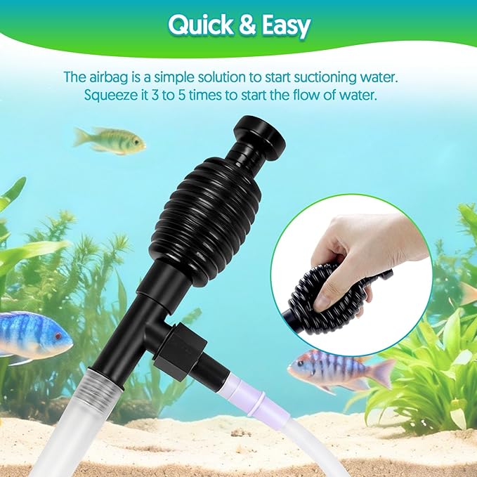 Fish Tank Cleaner Gravel Vacuum for Aquarium Water Changer Aquarium Siphon with Double Sided Sponge Brush Algae Scraper Fish Tank Cleaning Kit for Cleaning Gravel & Sand (Black)