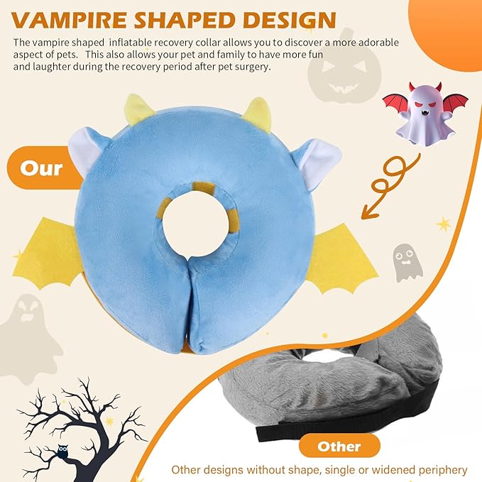 IEUUMLER Inflatable Recovery Dog Collar, Protective Donut Cone, Adjustable Soft Collar for Dog and Cat After Surgery Prevent from Biting & Scratching EU002 - Vampire L+