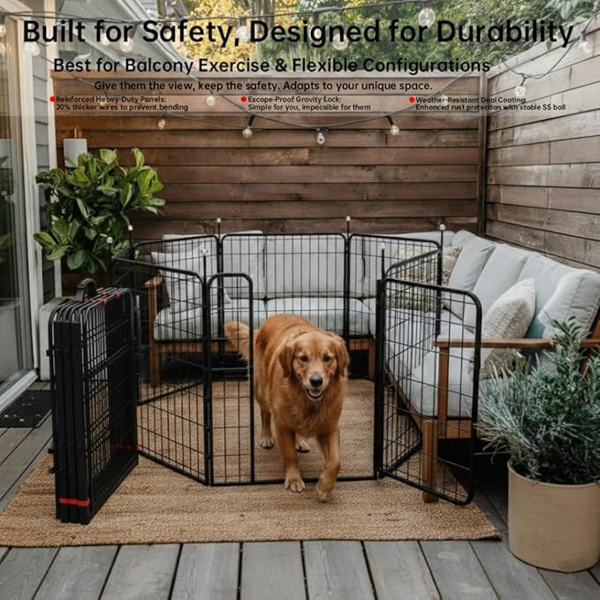 Dog Playpen Indoor/Outdoor,32'' Portable Dog Crates with Easy-Carry Straps,6 Panels Dog Pen Play Pen for Small/Medium Dogs,Rustproof Metal Pet Playpen for Camping RV Yard (with One Door)