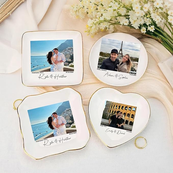 Custom Couple Portrait Polaroid Photo Ring Dish, Personalized Picture Jewelry Holder, Engagement Ring Dish, Wedding Trinket Tray Keepsake Valentines Gift for Her Him Wife Husband