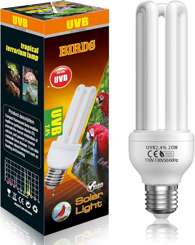 GlowUp 2.4% UVB Bulb for Birds, 20W Compact Fluorescent Light Bulb UVA UVB Light Bulbs E26 for Captive Birds and Reptiles